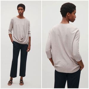 COS Synthetic Asymmetric Drape Front Taupe Top Size S